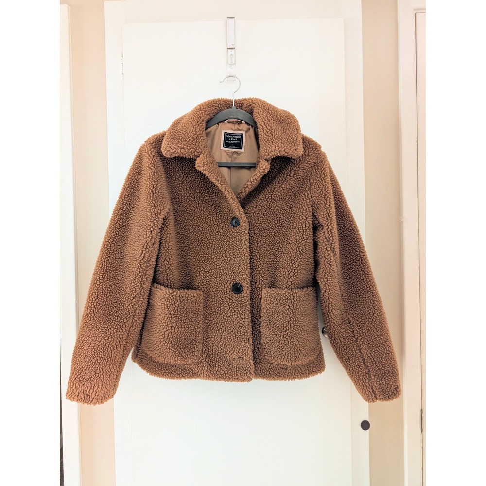 Abercrombie & Fitch Womens Brown Sherpa Teddy Jacket Large Pocket Coat